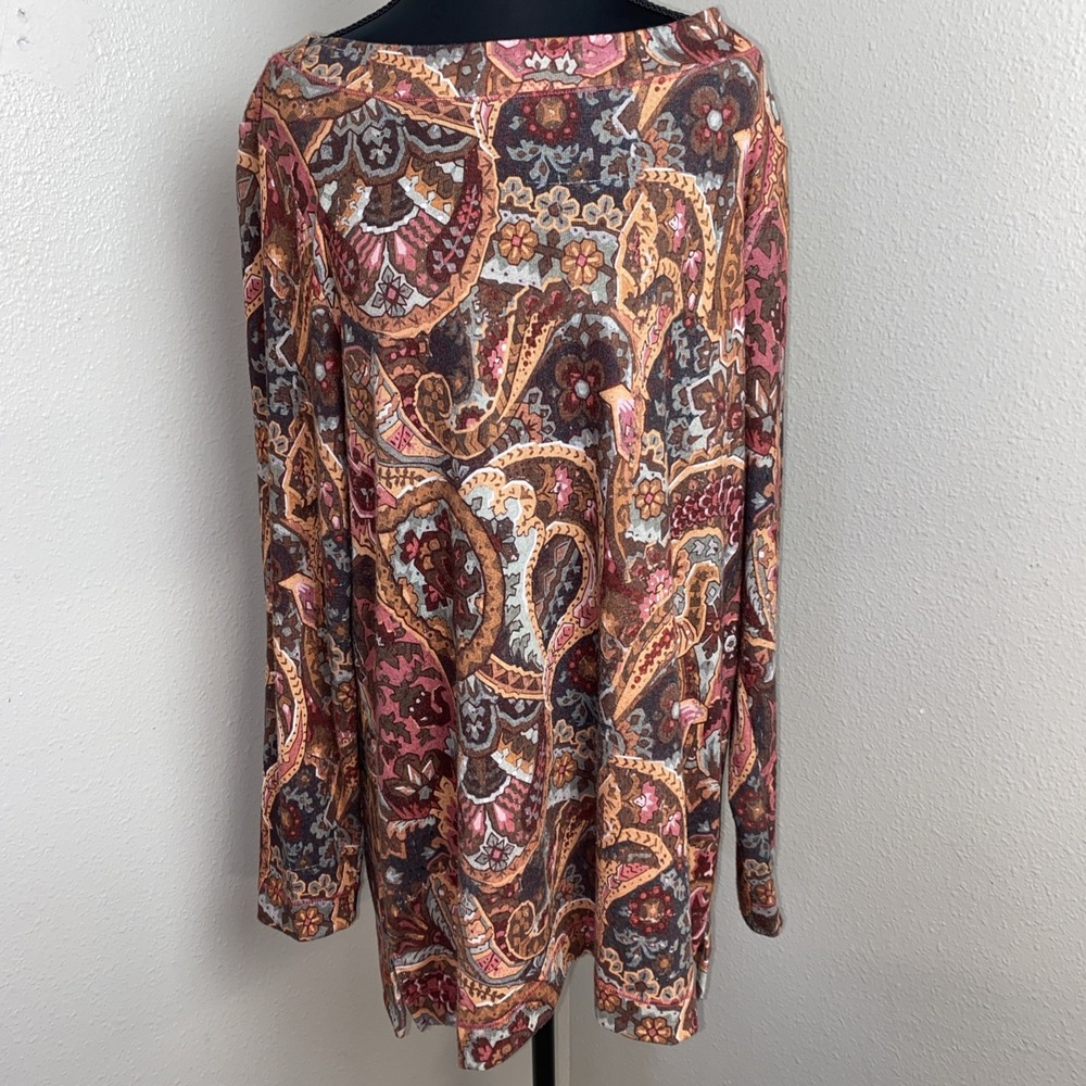 Soft Surroundings Top Women's Large Multicolor Paisley Long Sleeve Boat Neck